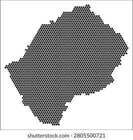 Lesotho hexagon map. Plain black and white dotted shape template. Country tiny hexagon cells. Lesotho flat honeycomb template. Vector Illustration.