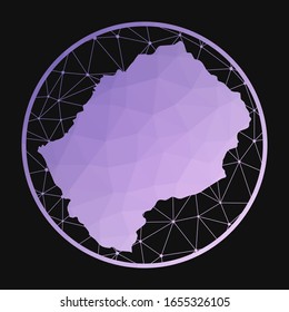 Lesotho icon. Vector polygonal map of the country. Lesotho icon in geometric style. The country map with purple low poly gradient on dark background.