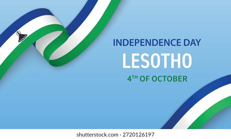 Lesotho Independence Day banner with flag ribbon and patriotic background design.