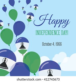 Lesotho Independence Day Greeting Card. Flying Flat Balloons In National Colors of Lesotho. Happy Independence Day Vector Illustration. Mosotho Flag Balloons.