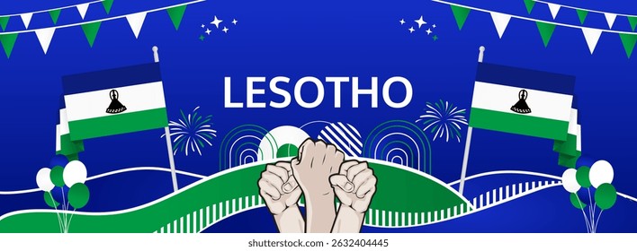 Lesotho Independence Day modern greeting banner. 4 October Happy National Day. Festive horizontal background with flag colors, great for carnival poster, tourism campaign, holidays flash sale