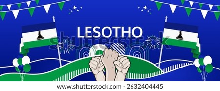 Lesotho Independence Day modern greeting banner. 4 October Happy National Day. Festive horizontal background with flag colors, great for carnival poster, tourism campaign, holidays flash sale