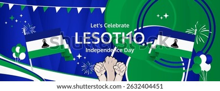Lesotho Independence Day modern greeting banner. 4 October Happy National Day. Festive horizontal background with flag colors, great for carnival poster, tourism campaign, holidays flash sale