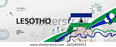 Lesotho Independence Day modern greeting banner. 4 October Happy National Day. Festive horizontal background with flag colors, great for carnival poster, tourism campaign, holidays flash sale