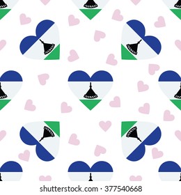 Lesotho independence day seamless pattern. Patriotic country flag background. Lesotho flag in the shape of heart. Vector seamless pattern.