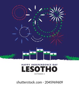 Lesotho independence day vector illustration with its national flags and fireworks. African country public holiday.