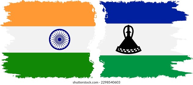 Conexión de banderas onduladas de Lesoto e India, vector