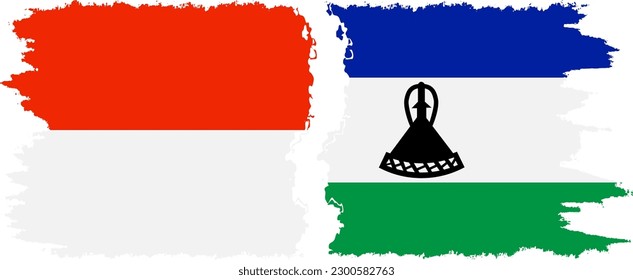 Lesotho and Indonesia grunge flags connection, vector