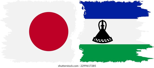 Lesotho and Japan grunge flags connection, vector