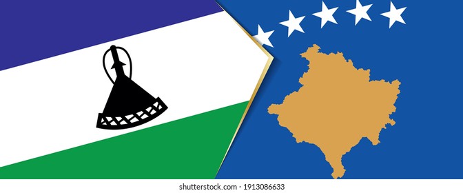 Banderas de Lesotho y Kosovo, dos banderas vectoriales símbolo de relación o enfrentamiento.