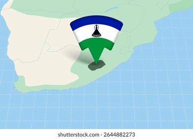 Lesotho Location Highlighted on African Map with Flag Icon. Detailed Vector Design.