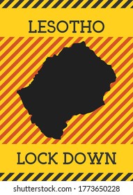 Lesotho Lock Down Sign. Yellow country pandemic danger icon. Vector illustration.