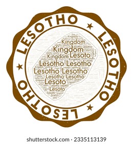 Lesotho logo. Astonishing country badge with a word cloud in the shape of Lesotho. Round emblem with the country name. Neat vector illustration.