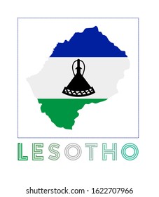 Lesotho Logo. Map of Lesotho with country name and flag. Authentic vector illustration.