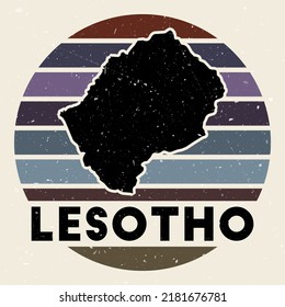 Lesotho logo. Sign with the map of country and colored stripes, vector illustration. Can be used as insignia, logotype, label, sticker or badge of the Lesotho.