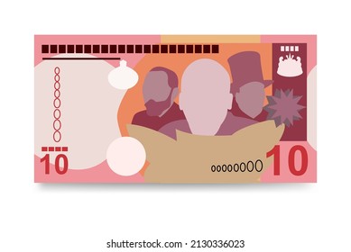 Lesotho Loti Vektorgrafik. Südafrika Geldset Bundle Banknoten. Papiergeld 10 LSL. Flacher Stil. Einzeln auf weißem Hintergrund. Einfaches minimales Design.