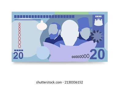 Ilustración del vector Loti de Lesoto. Dinero sudafricano pone billetes en racimo. Dinero en papel 20 LSL. Estilo plano. Aislado sobre fondo blanco. Diseño sencillo y mínimo.