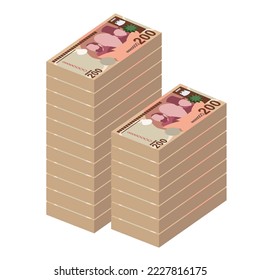 Lesotho Loti Vektorgrafik. Südafrika Geldset Bundle Banknoten. Papiergeld 200 LSL. Flacher Stil. Einzeln auf weißem Hintergrund. Einfaches minimales Design.
