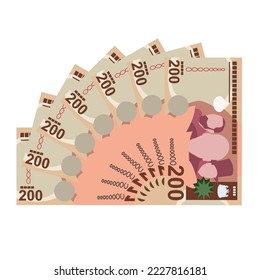 Lesotho Loti Vektorgrafik. Südafrika Geldset Bundle Banknoten. Papiergeld 200 LSL. Flacher Stil. Einzeln auf weißem Hintergrund. Einfaches minimales Design.