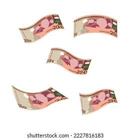 Lesotho Loti Vector Illustration. South Africa money set bundle banknotes. Falling, flying money 200 LSL. Flat style. Isolated on white background. Simple minimal design.