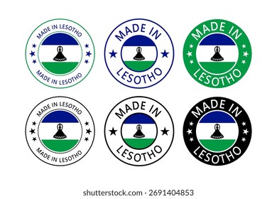 Lesotho Made in Stamp in circle with flag Vector template on white background