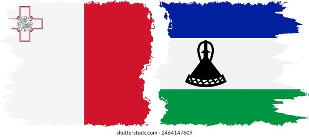 Lesotho and Malta grunge flags connection, vector