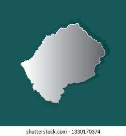 Lesotho map 3D metallic silver with chrome, shine gradient on dark green background. Items are placed on separate layers and editable. Vector illustration EPS10.