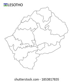 Mapa de Lesotho, regiones esquemáticas en blanco y negro del país. Ilustración del vector