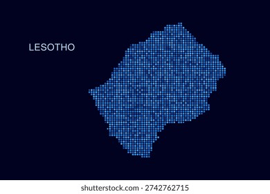 Lesotho Map - Blue Dotted Halftone Vector Illustration on Dark Navy Background, Abstract Circle Grid Silhouette Design for Infographic and Modern Presentation Use.