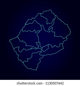 Lesotho map: blue glitter outline with sparkling stars on dark background. Detailed map of Lesotho. Vector illustration.