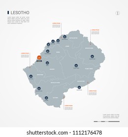 Lesotho map with borders, cities, capital Maseru and administrative divisions. Infographic vector map. Editable layers clearly labeled.