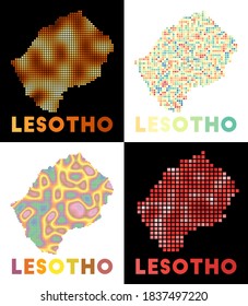 Lesotho map. Collection of map of Lesotho in dotted style. Borders of the country filled with rectangles for your design. Vector illustration.