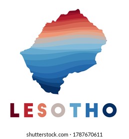 Lesotho map. Map of the country with beautiful geometric waves in red and blue colors. Vivid Lesotho shape. Vector illustration.