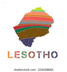Lesotho map design. Shape of the country with beautiful geometric waves and grunge texture. Cool vector illustration.