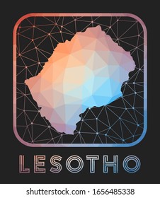 Lesotho map design. Vector low poly map of the country. Lesotho icon in geometric style. The country shape with polygonal gradient and mesh on dark background.