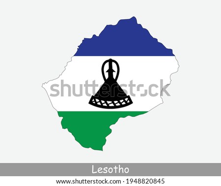 Lesotho Map Flag. Map of the Kingdom of Lesotho with the Mosotho national flag isolated on white background. Vector Illustration.