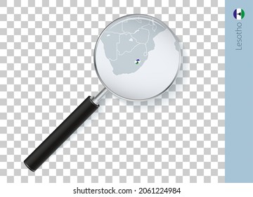 Mapa de Lesoto con bandera en lupa con fondo transparente. Voz vectorial con mapa.