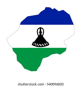 Lesotho map and flag in white background