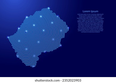 Mapa de Lesoto de círculos futuristas de azul concéntrico y brillantes estrellas para pancarta, afiche, tarjeta de saludo