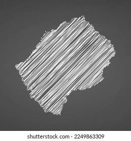 Lesotho map hand drawn sketch. Vector concept illustration flag, scribble map. Country map for infographic, brochures and presentations isolated on black background. Vector illustration.