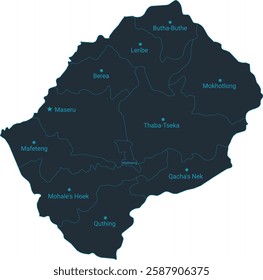 Lesotho map high detailed with administrative divide by state, capital cities names, outline simplicity style. Vector illustration EPS10.