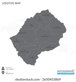 Mapa de Lesoto alto detallado con las regiones y ciudades del país sobre fondo blanco. Ilustración vectorial EPS10.