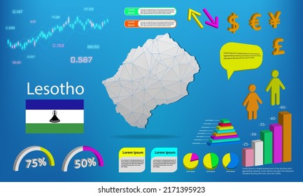 Lesotho map info graphics - charts, symbols, elements and icons collection. Detailed Lesotho map with High quality business infographic elements.