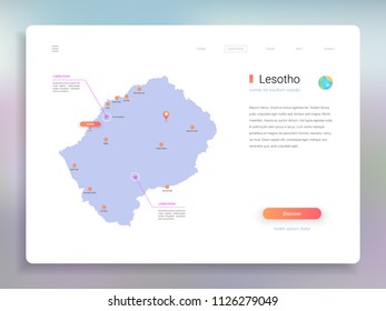 Lesotho map infographics vector template with cities, capital Maseru and pointer marks.