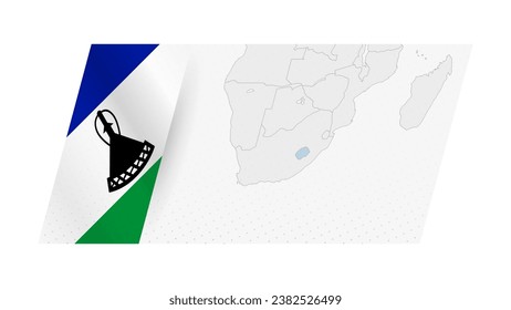 Lesotho map in modern style with flag of Lesotho on left side. Vector illustration of a map.