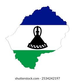 Lesotho-Karte mit Nationalflagge. Vektorgrafik	
