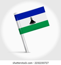 Lesotho map pin flag icon. Kingdom of Lesotho pennant map marker on a metal needle. 3D realistic vector illustration.