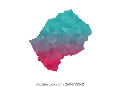 Lesotho Map - Polygon Style Vector Illustration in Teal and Red Gradient, Low Poly Geometric Design, Isolated on White Background for Infographics and Education.