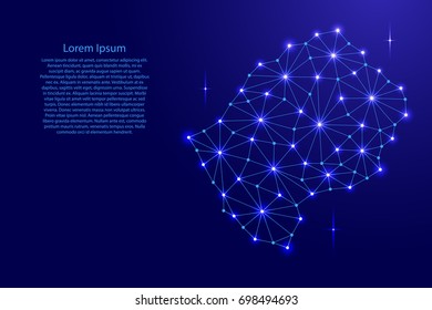 Lesotho map of polygonal mosaic lines network, rays and space stars of vector illustration.