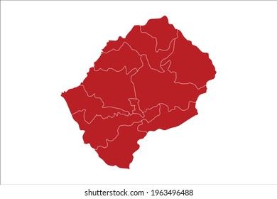 Lesotho Map Red Color on White Backgound